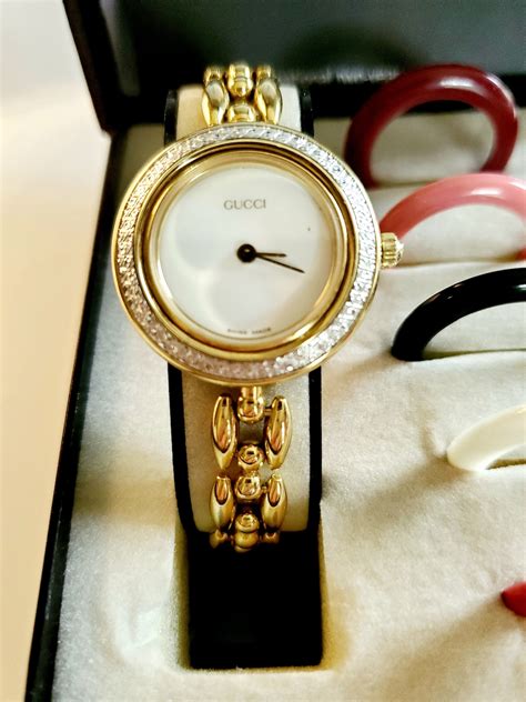 gucci gold plated watch|Gucci watch with bezels.